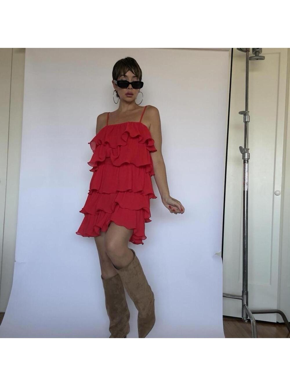 Red babydoll  mini dress